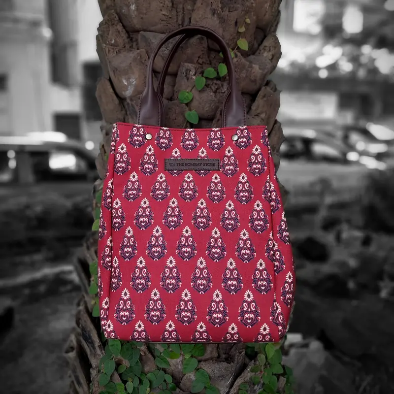 Ajrakh Maroon Poly Canvas Lunch Bag 1