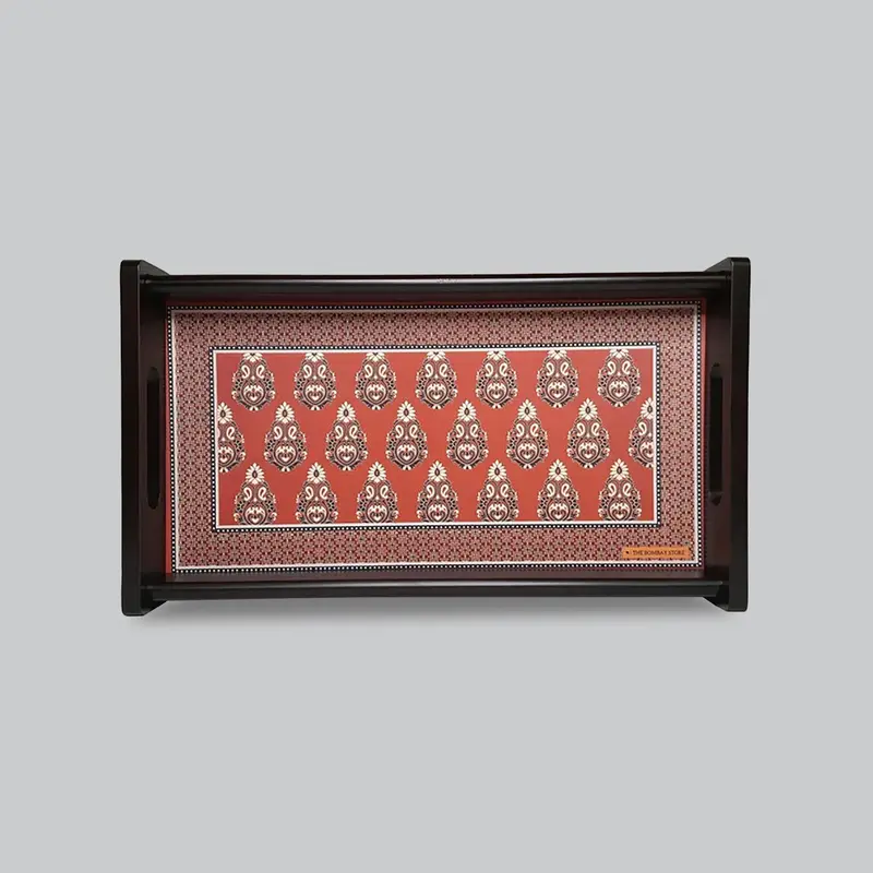 Ajrakh Rectangle Mini Tray With Matte Finish (Maroon) 1