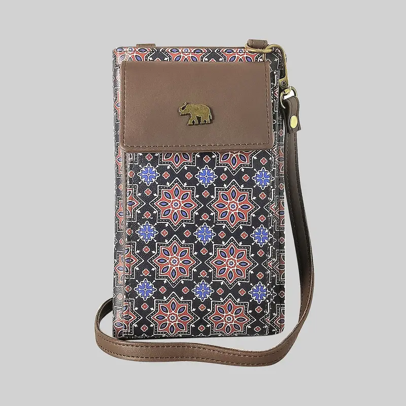 Ajrakh Sitara Mobile Sling Bag (Blue & Red) 1