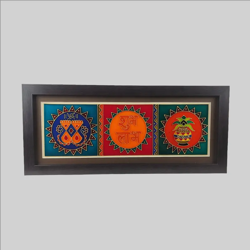 Auspicious Handpainted Glass Frame 20 Cm X 20 Cm 1
