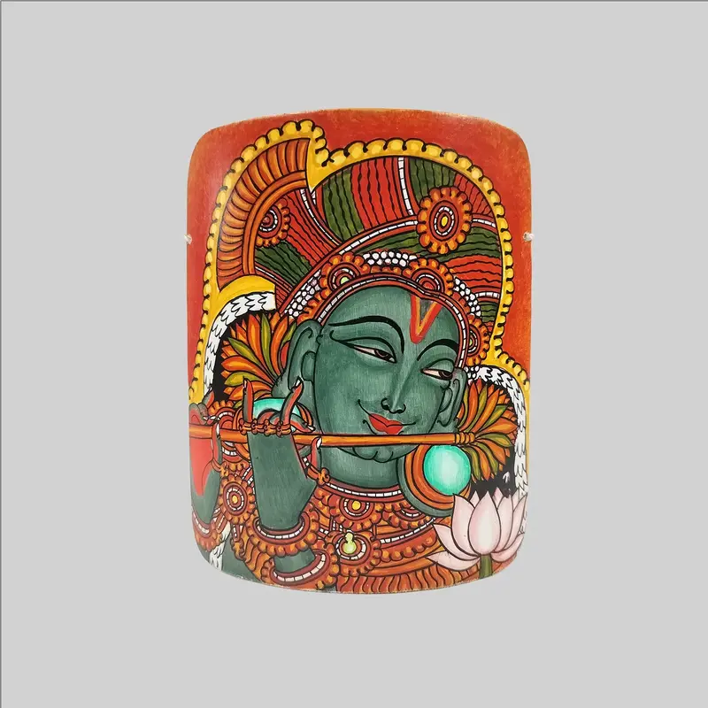 Bamboo Mural Krishna Painting - 6 In X 5.5 In 1