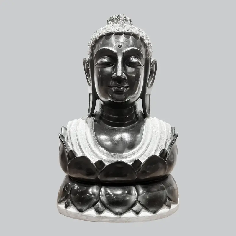 Black Marble Buddha Bust On Lotus 20 In 1