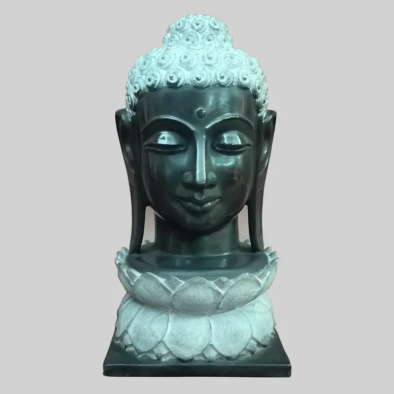 Black Marble Buddha Head On Lotus 16 In 1
