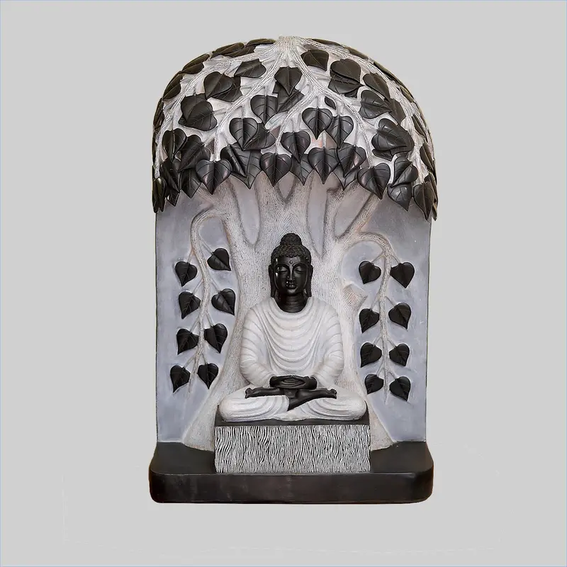 Black Marble Buddha Sitting Under Tree 36 In 1