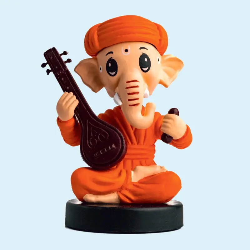 Bobble Head Sitting Ganesha Orange 5 In 1