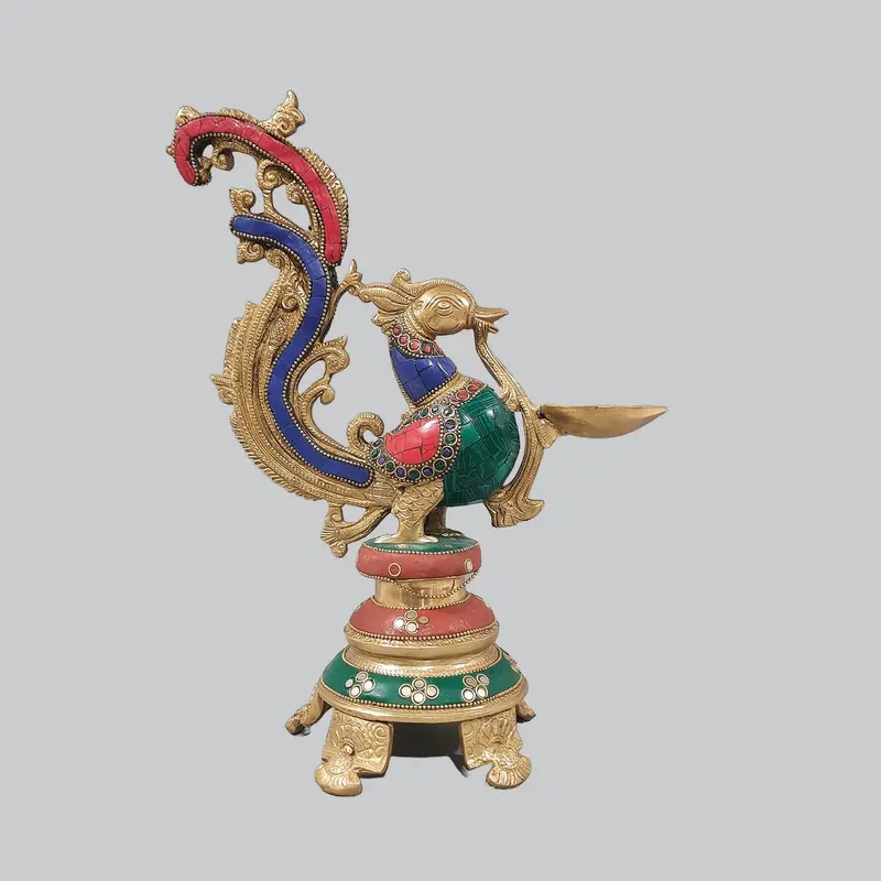 Brass Annam Deepak With Stonework 13 In 1