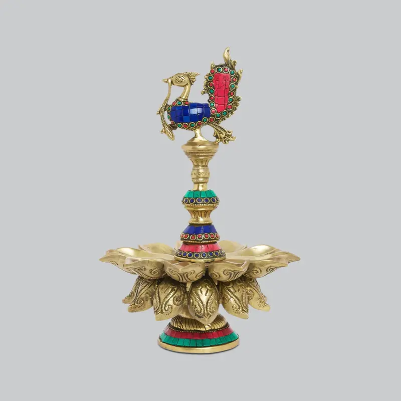 Brass Annam Deepak With Stonework 14 In 1