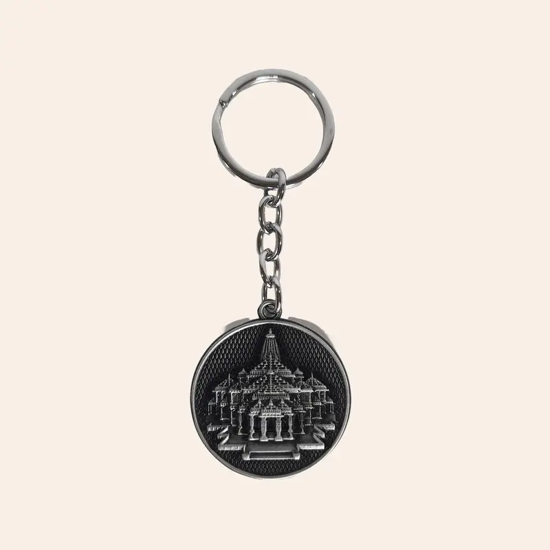 Brass Ayodhya Temple & Jai Shri Ram Keychain 1