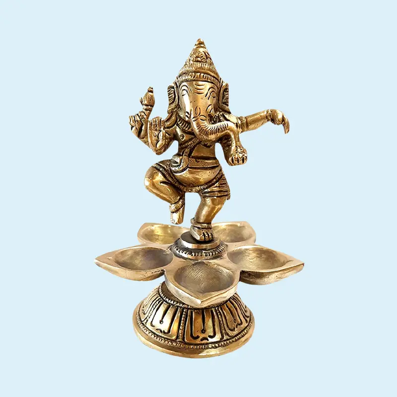 Brass Dancing Ganesha Deepak 5 In 1