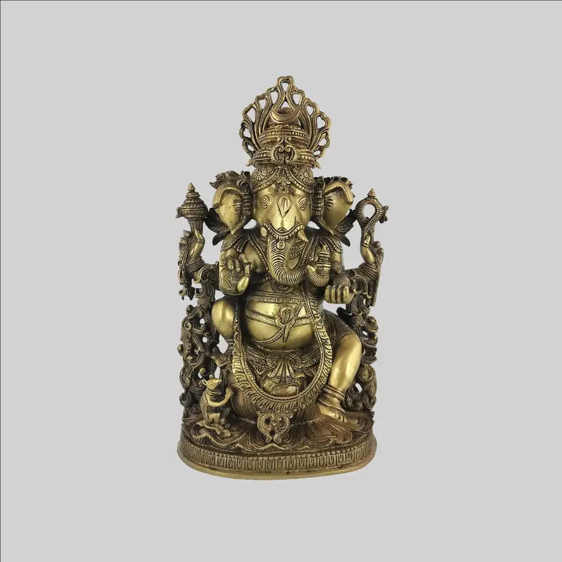 Brass Decorative Ganesha Sitting On Base 14.5 In 1