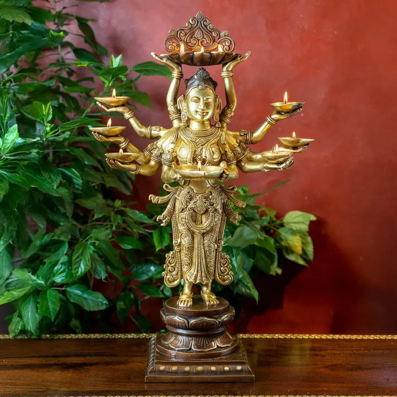 Brass Deeplaxmi Dashbhuja (10 Hands) Two Tone 28 In 1