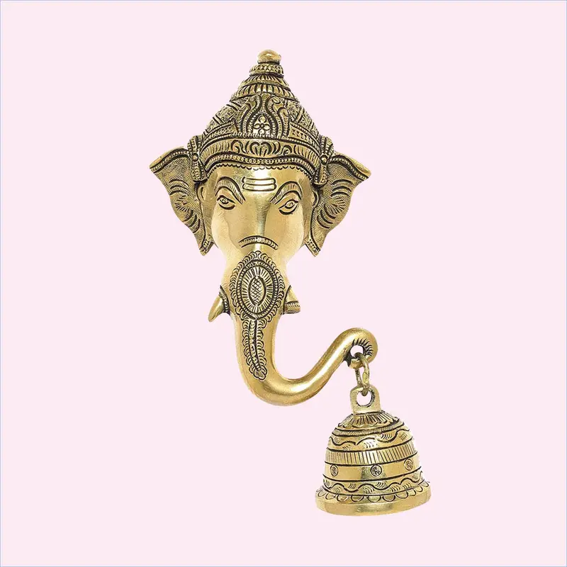 Brass Engraved Ganesha Mask With Bell 6 In 1