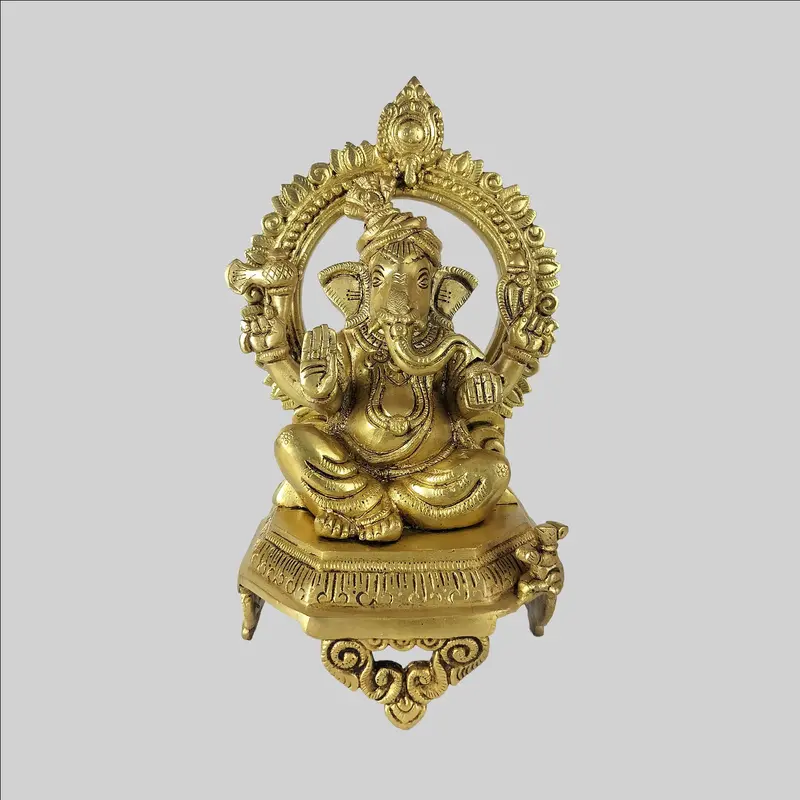 Brass Ganesha Sitting On Octagon With Arch 10.75 In 1