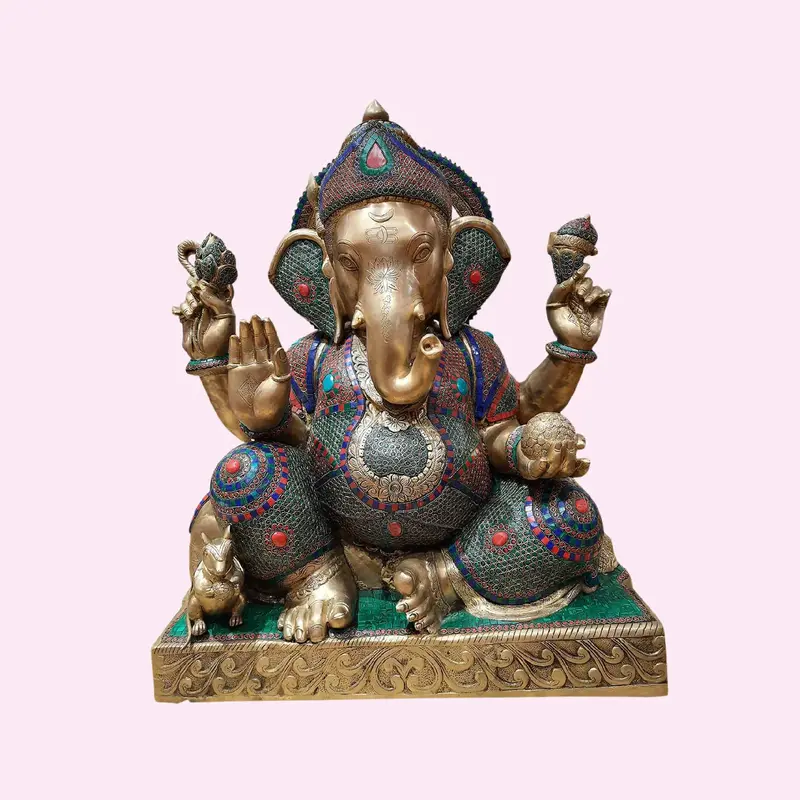 Brass Ganesha With Stonework 33 In 1