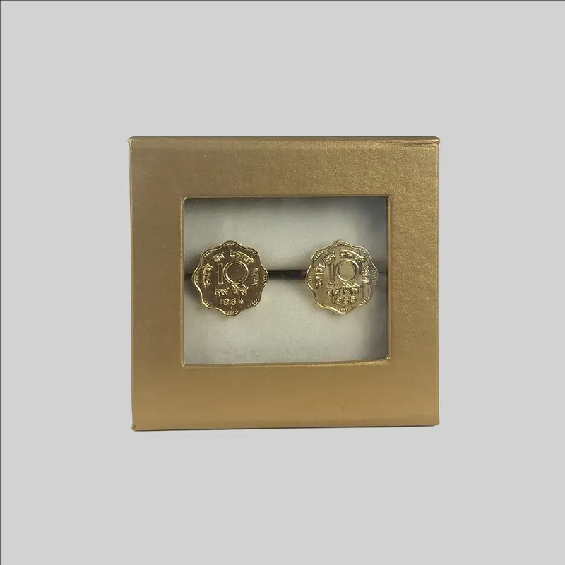 Brass Goldplated Cufflinks In 10 Paise Design (S/2) 1