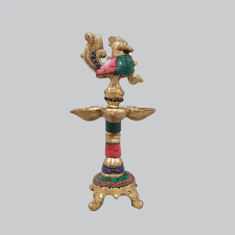 Brass Lamp Peacock Ring Stonework 8 In 1