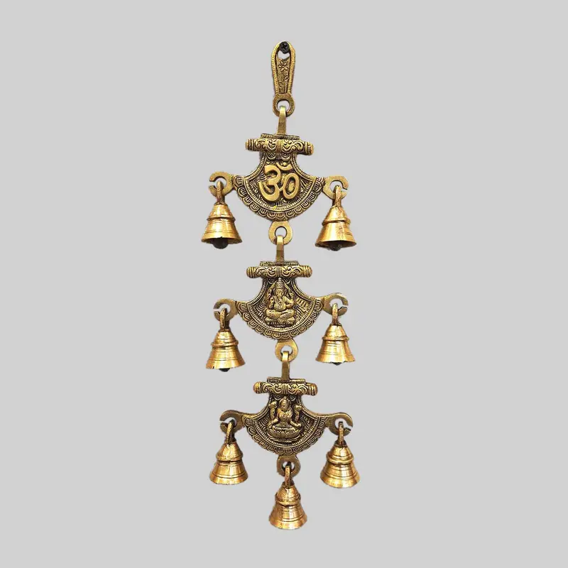 Brass Om Ganesha And Laxmi Curve Style Temple Bells 1