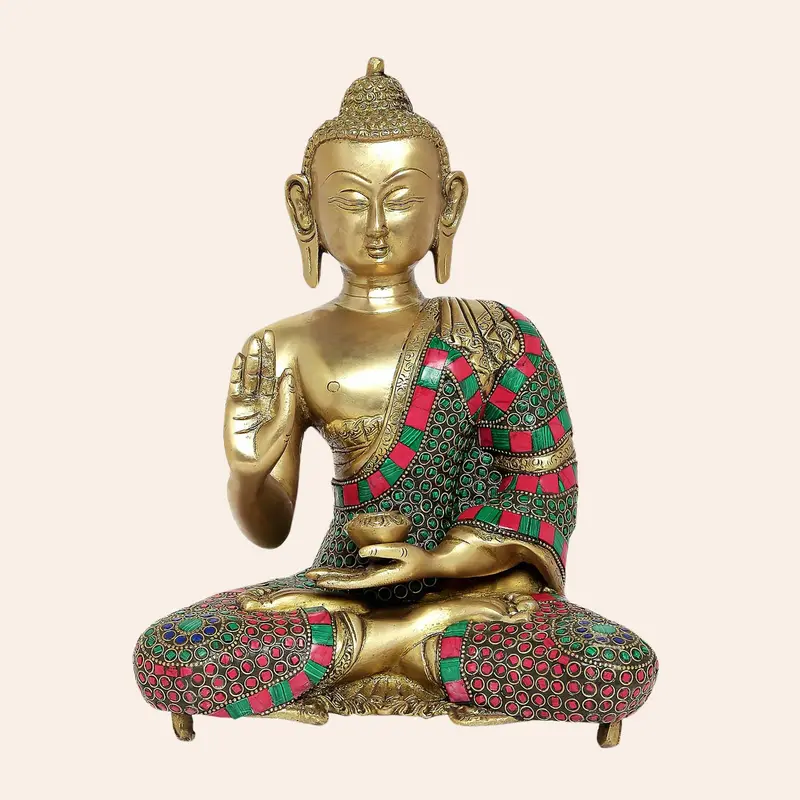 Brass Polka Dots Stonework Blessing Buddha 11 In 1