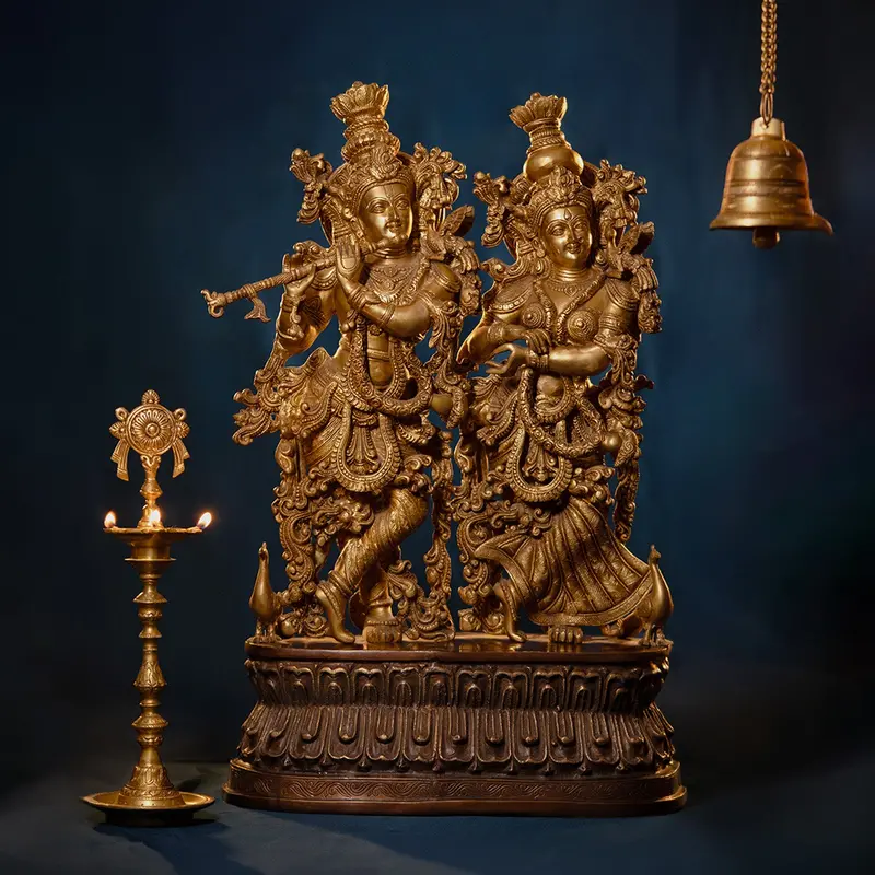 Brass Radha Krishna On Base With Two Tone Finish 19 In 1