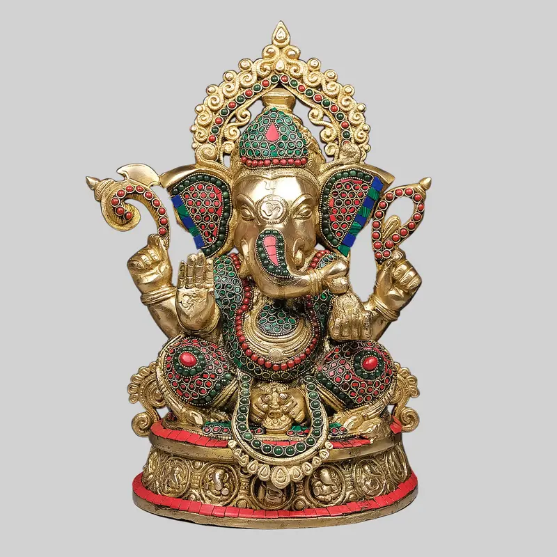 Brass Sitting Ganesha With Ring Stonework 14 In 1