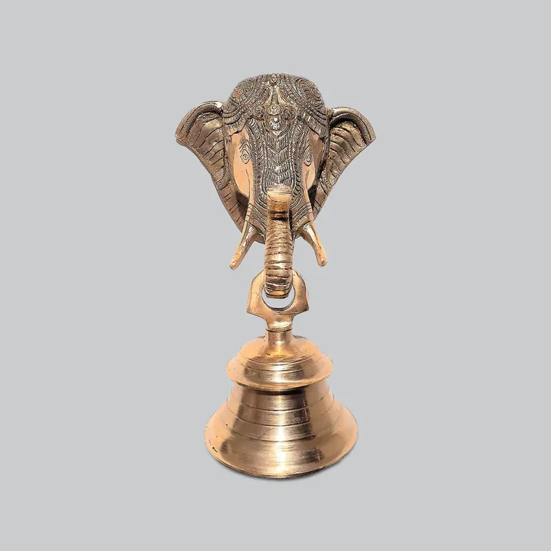 Brass Wall Hanging Elephant Mask With Bell 9 In 1