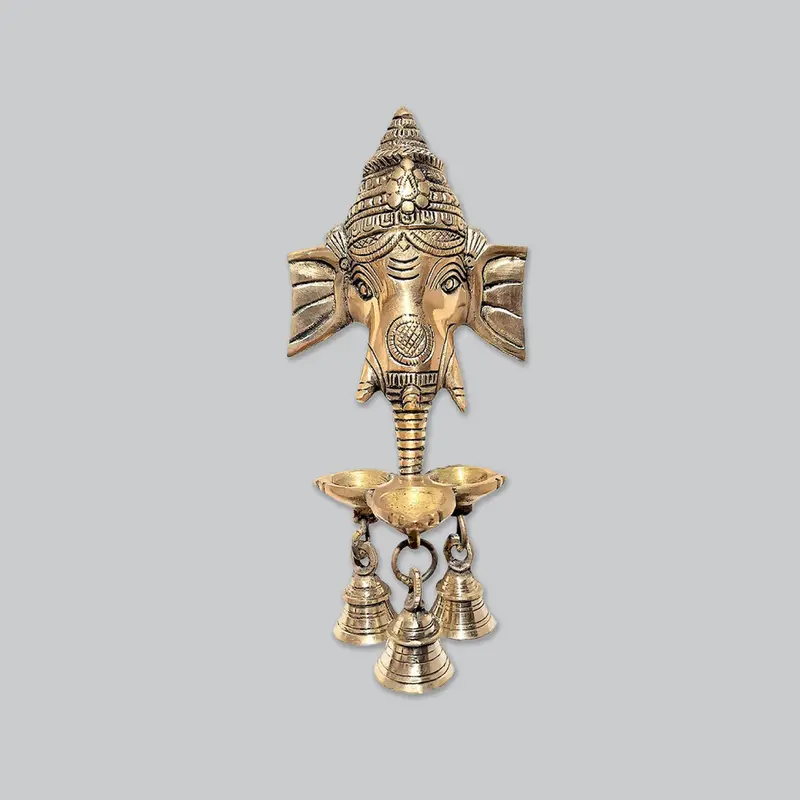 Brass Wall Hanging Ganesha Mask With Deepak 8 In 1