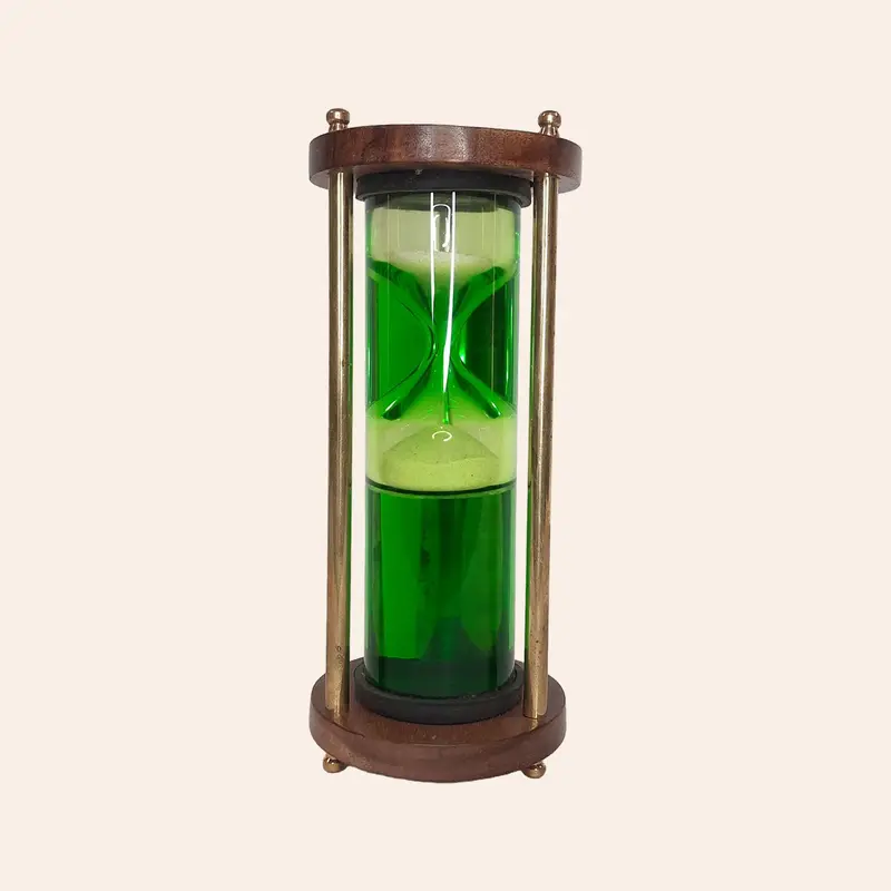 Brass & Wood Sand Timer 3 In X 3 In X 7 In 1