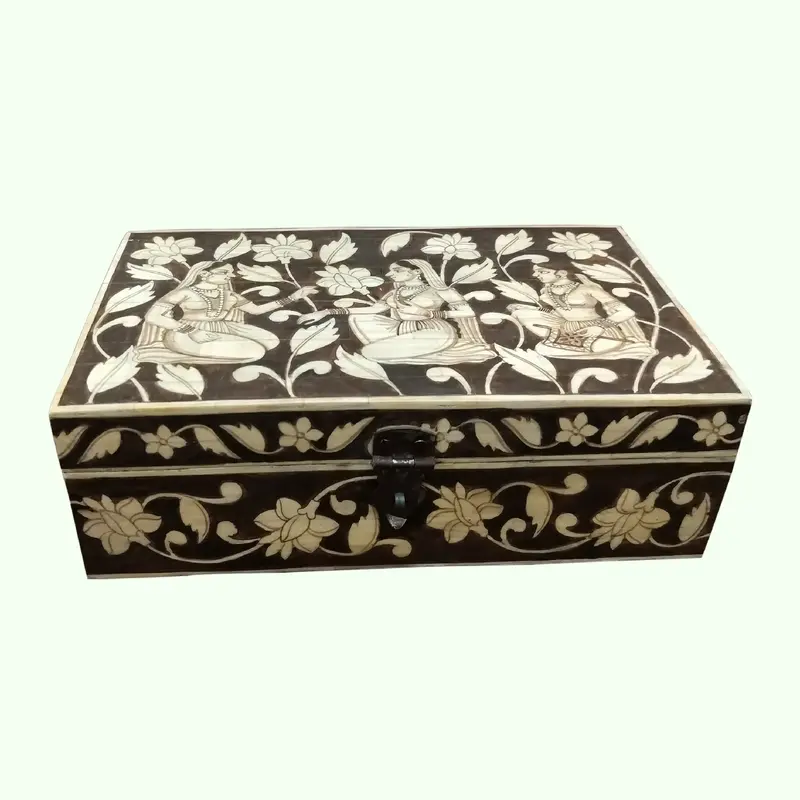 Camel Bone Box Rectangle Shakalam Painting 10 X 6 In 1