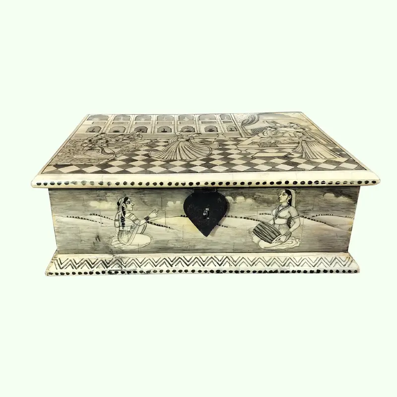 Camel Bone Box Rectangle Shakalam Painting 13 X 9 In 1