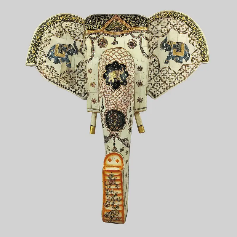 Camel Bone Elephant Mask With Painting 14 In 1