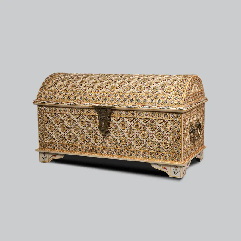 Camel Bone Pitara In Dome Shape With Emboss Work 17 In 1
