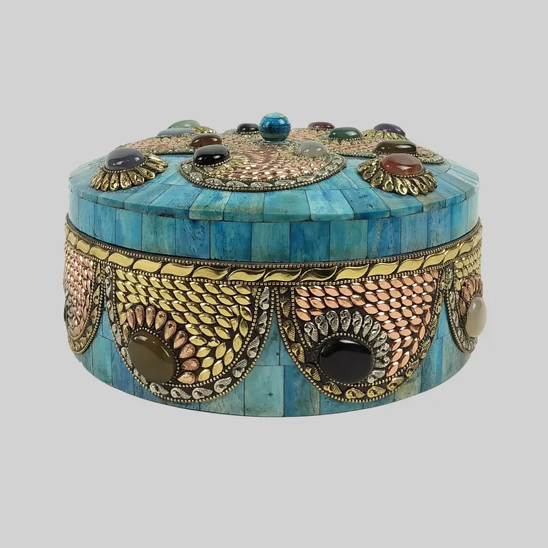 Camel Bone Round Jewelry Box 9 In 1