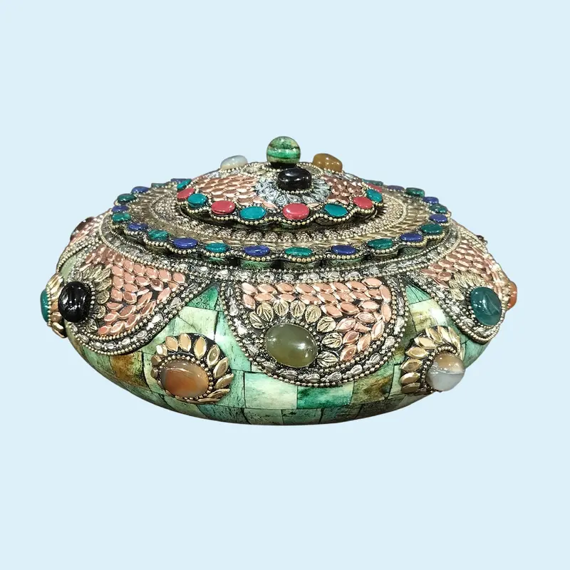 Camel Bone Tachariya Box With Stonework 8 In 1