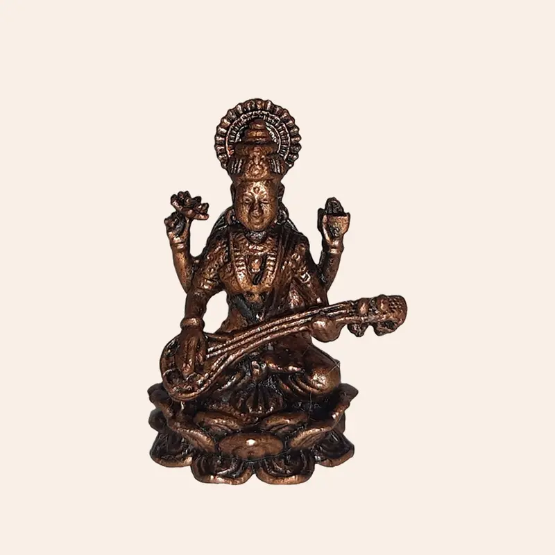 Copper Saraswati Idol Miniature Magnet 1