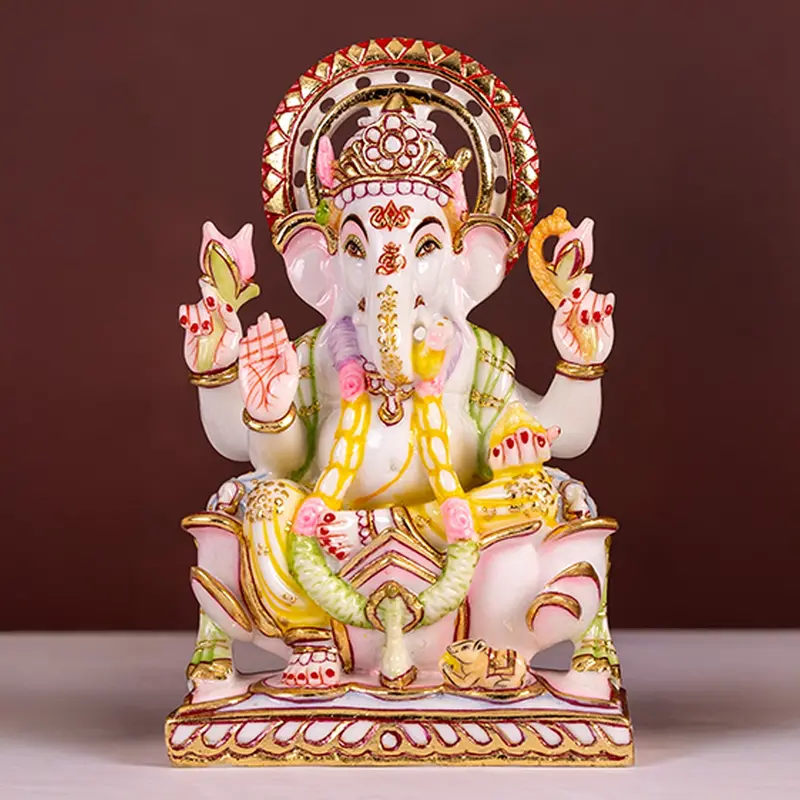 Culture Marble Ganesh In Lotus With Gold Plating 9 In 1