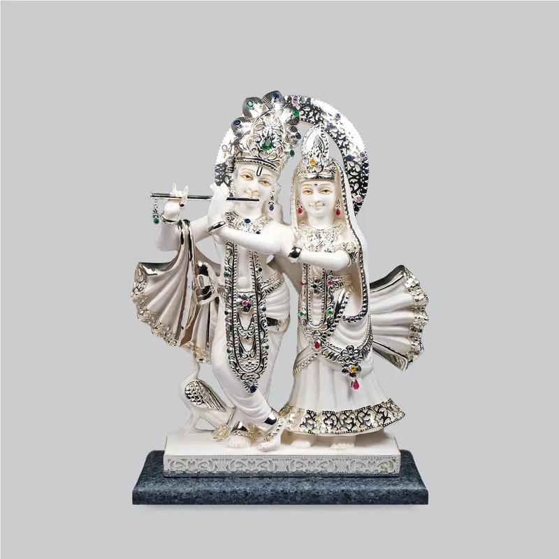 Culture Marble Radha Krishna With Silver Plating 15 In 1
