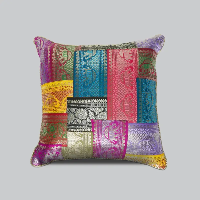Cushion Cover With Brocade Overlapping Pattern (Assorted Colour & Design) 1