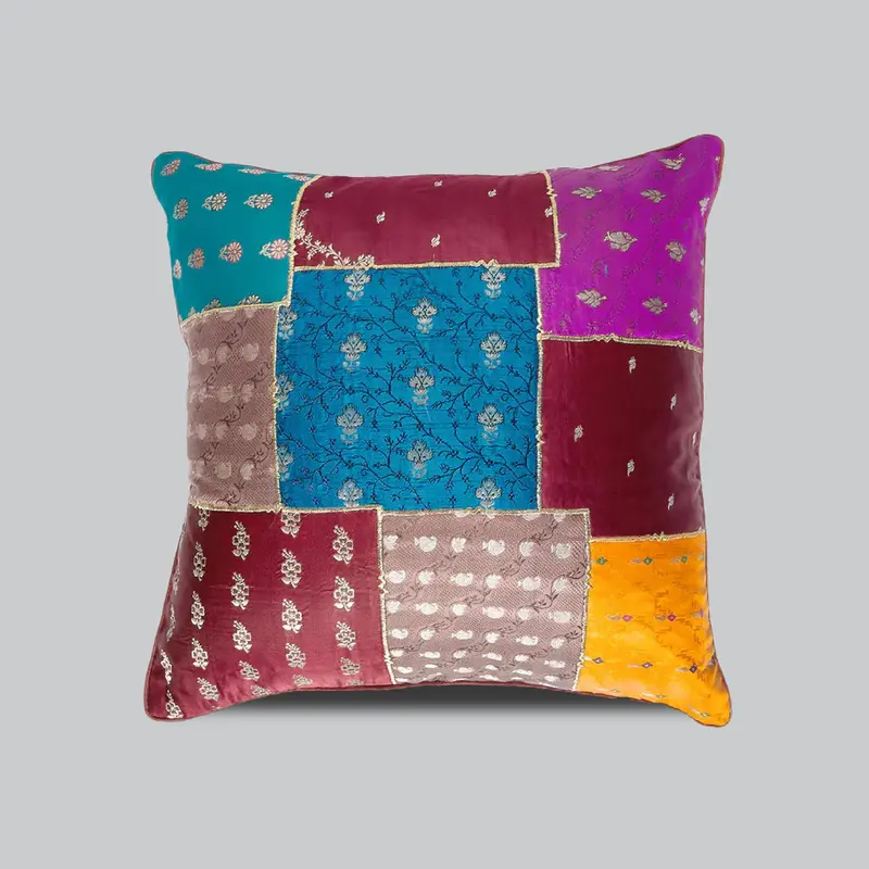 Cushion Cover With Brocade Patch Work 16 X 16 In (Assorted Colour & Design) 1