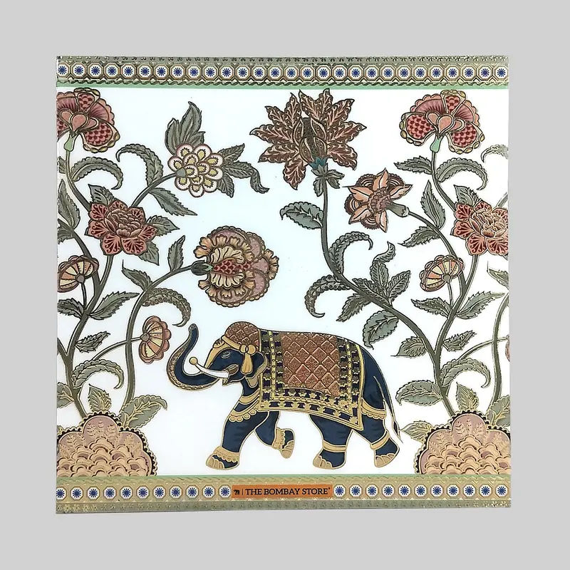 Elephant Floral Enamel Square Trivet With Gold Foiling 1