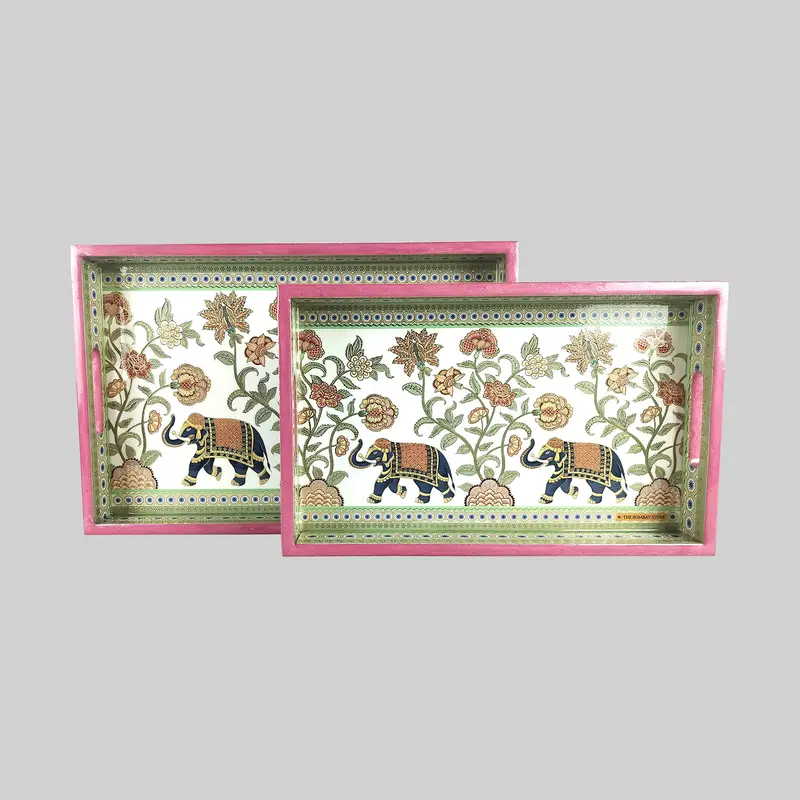 Elephant Floral Tray With Gold Foiling (Set Of 2) 1