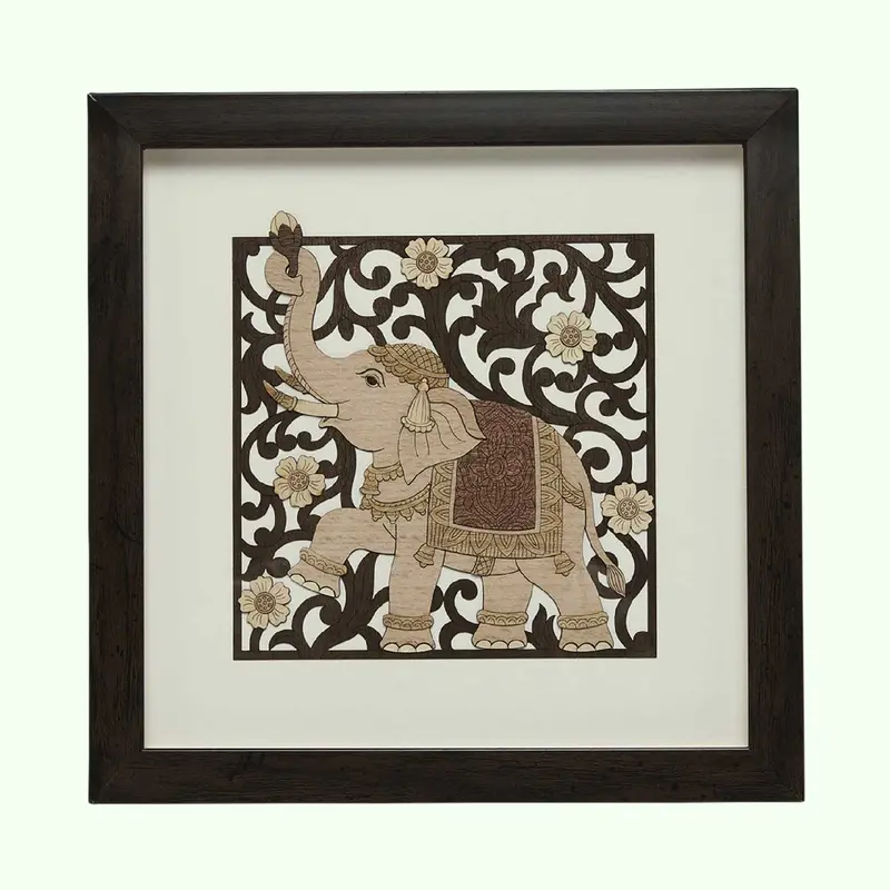 Elephant Trunk Up Wood Art Frame 10 In X 10 In 1