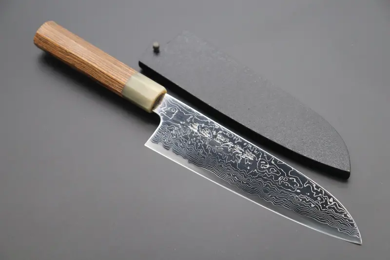 Fu-Rin-Ka-Zan R-2 Damascus Wa Series Frd-Sb Wa Santoku 190Mm (7.4 Inch, Octagon Shaped Bocote Wood Handle) 1