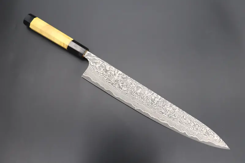 Fu-Rin-Ka-Zan Yutaka 豊佳 Series R-2 Damascus Edition Fryp-50 Wa Sujihiki 270Mm (10.6 Inch, Sunny Yellow Color Stabilized Maple Burl Wood Handle) 1