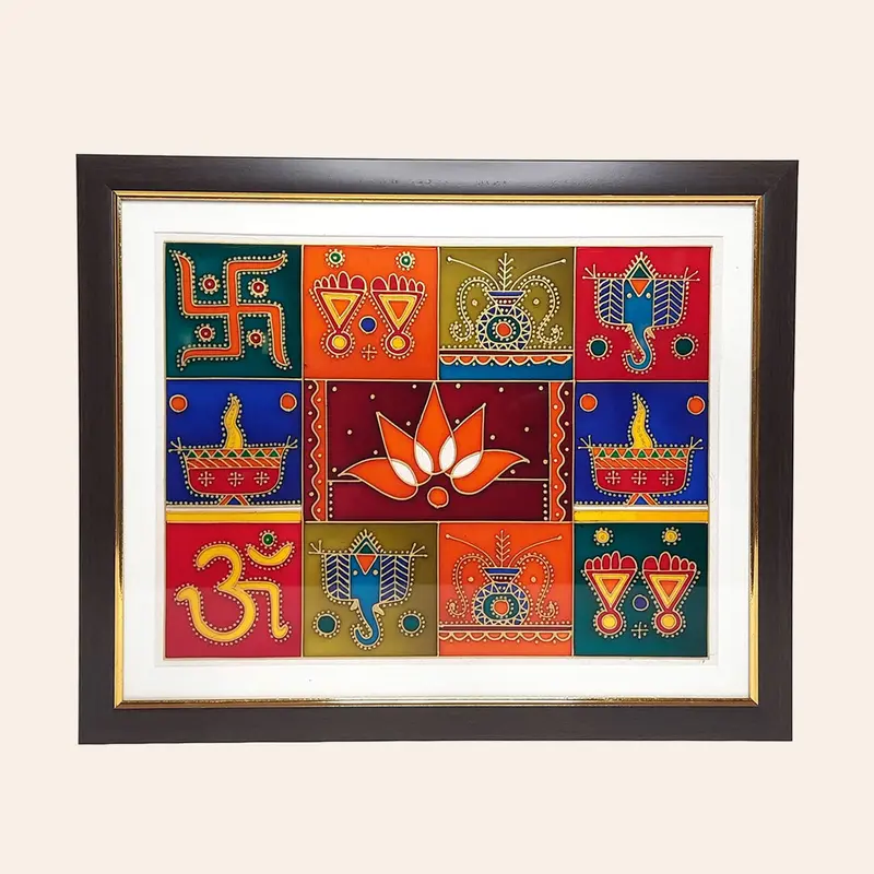 Glass Hand Painted Subh Chinha Frame 14 In X 12 In 1