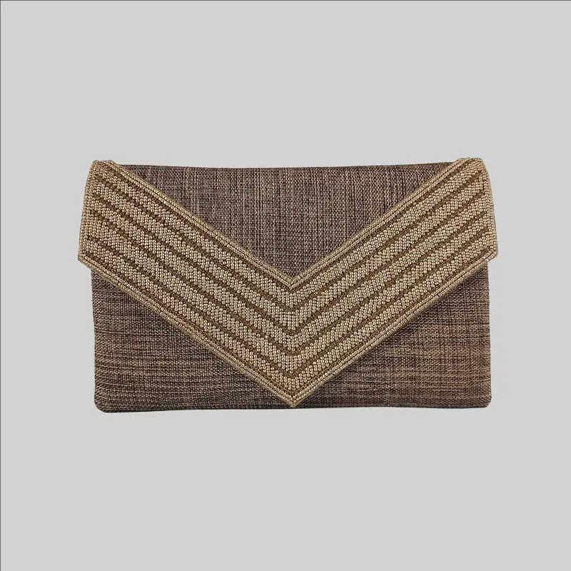 Gold Triangle Flap Beaded Clutch Bag 1