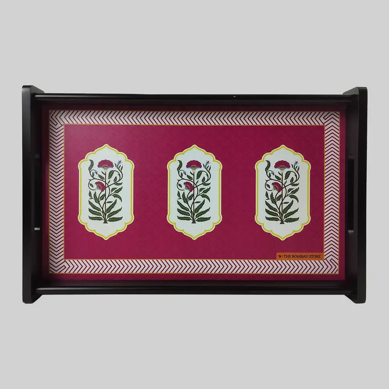 Guldasta Pink Rectangle Enamel Medium Tray 1