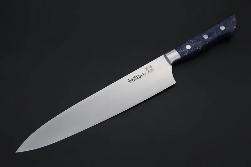 Hattori Forums Custom Limited Edition Fh Solid Vg-10 Series Fh-7Spblue Gyuto 240Mm (9.4 Inch, Blue Color Stabilized Box Elder Wood Handle) 1