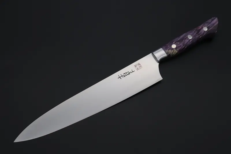 Hattori Forums Custom Limited Edition Fh Solid Vg-10 Series Fh-7Sppurple Gyuto 240Mm (9.4 Inch, Purple Color Stabilized Box Elder Wood Handle) 1