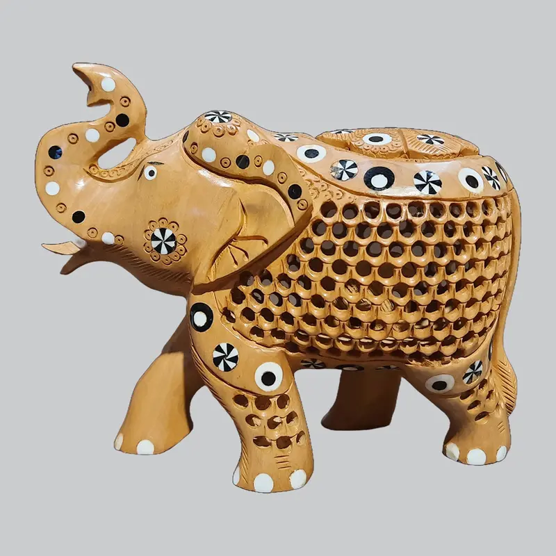Kadam Wood Elephant With Undercut & Inlay Work Up Trunk 6 In 1