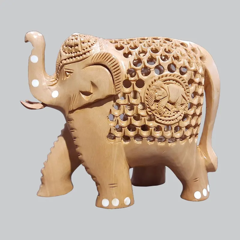 Kadam Wood Elephant With Undercut Work Up Trunk 4 In 1